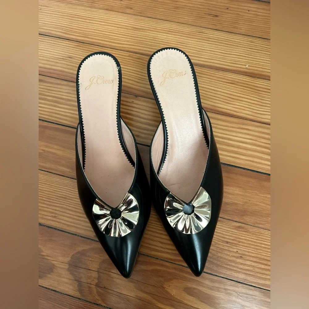 J. Crew Black Spazzo Brooch Eloise kitten heels Mule - Picture 2 of 7